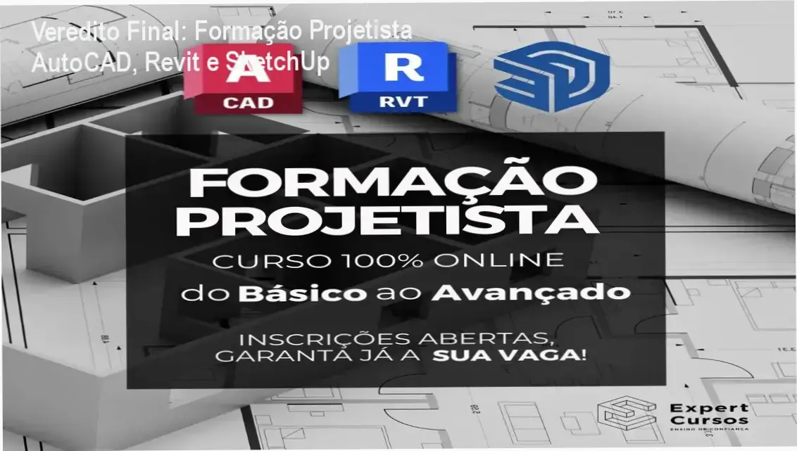 Interface de softwares de projetos AutoCAD, Revit e SketchUp integrados no curso Formação Projetista