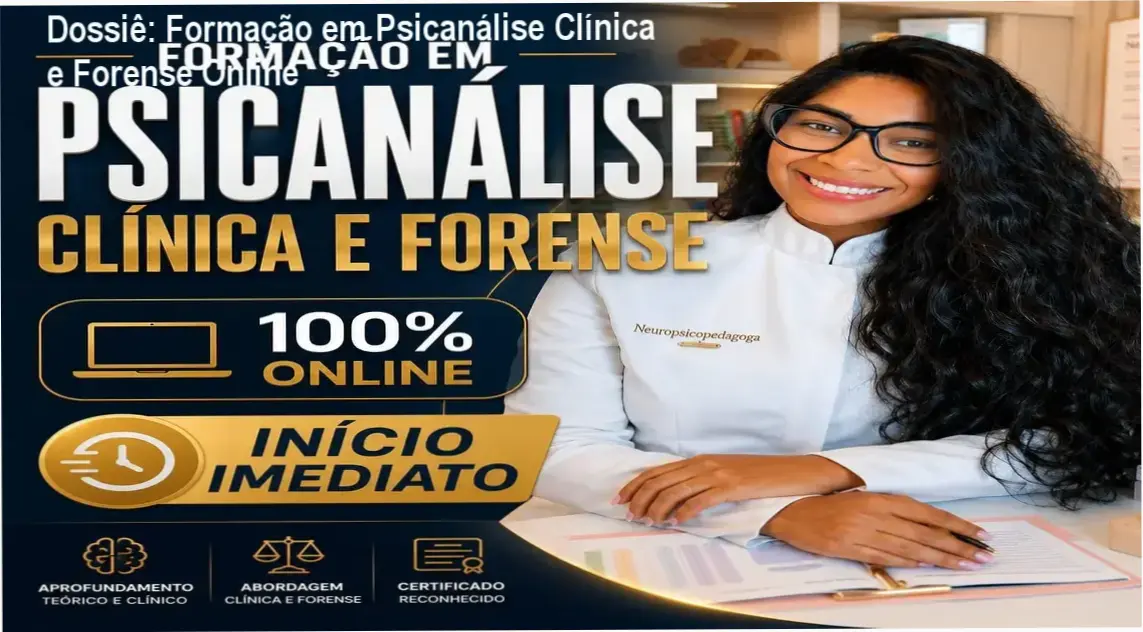 Ambiente de estudos com materiais de Psicanálise Clínica e Forense representando a formação profissional online.