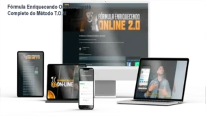 Interface de plataforma de curso online demonstrando o método de marketing digital para geração de renda.