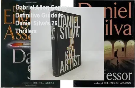 Complete Gabriel Allon 26-book hardcover collection by Daniel Silva displayed on wooden shelf
