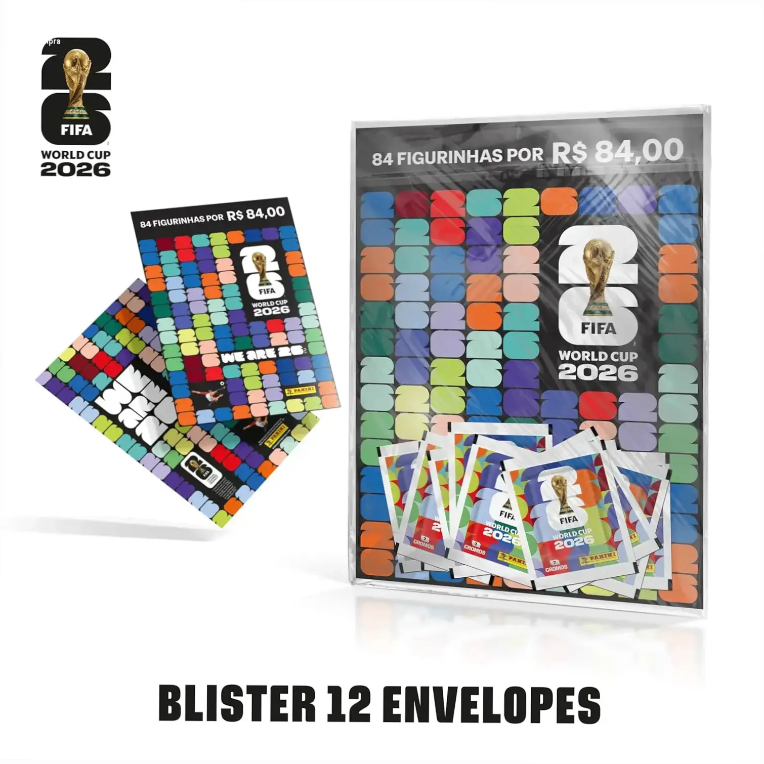 Kit de 12 envelopes de figurinhas e cartela oficial da Copa do Mundo FIFA 2026 Panini