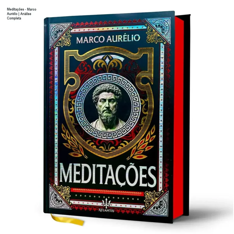 Capa da edição de luxo de Meditações de Marco Aurélio com acabamento em hot stamping e lateral artística tye-die.