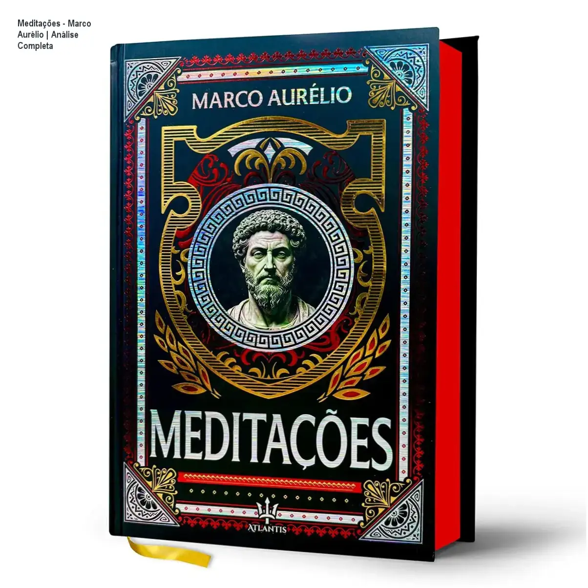 Capa da edição de luxo de Meditações de Marco Aurélio com acabamento em hot stamping e lateral artística tye-die.