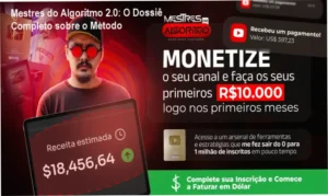 Interface do treinamento Mestres do Algoritmo 2.0 exibindo estratégias de crescimento e monetização no YouTube