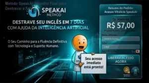 Interface do Método SpeakAI focada em frases práticas para destravar a conversação em inglês