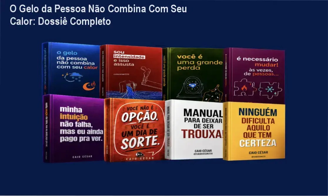Capa digital do combo de e-books O Gelo da Pessoa Não Combina Com Seu Calor e 7 livros exclusivos de Caio César da Silva