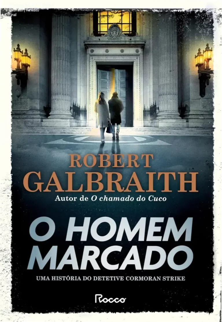Capa do livro O Homem Marcado de Robert Galbraith com elementos de mistério