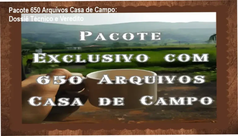 Capa do review técnico do Pacote Exclusivo 650 Arquivos Casa de Campo mostrando exemplos de plantas baixas e modelos 3D.