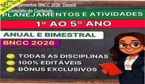 Visão interna dos materiais de Planejamentos e Atividades BNCC 2026 mostrando organização de arquivos