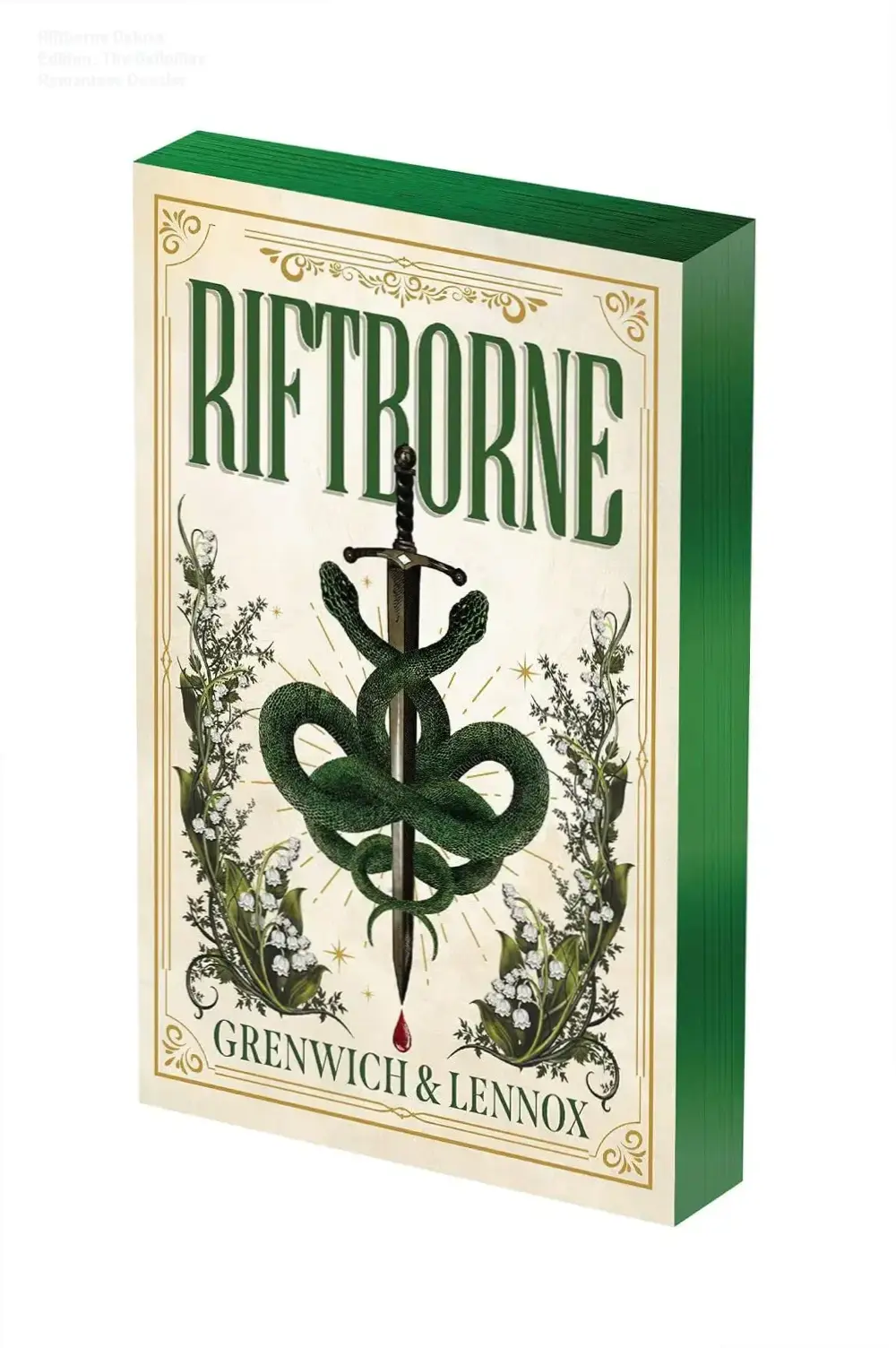 Riftborne Deluxe Limited Edition book featuring emerald gilded edges and cover art