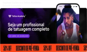 Visão detalhada da plataforma de cursos e materiais do Tattoo Academy de Raphael Salles