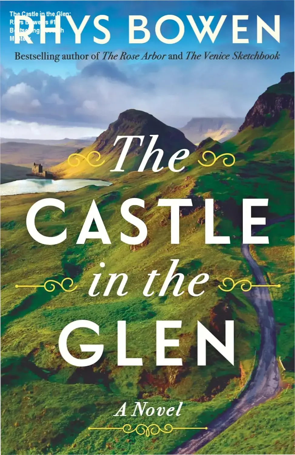 Kindle cover of The Castle in the Glen by Rhys Bowen featuring a misty Scottish castle backdrop