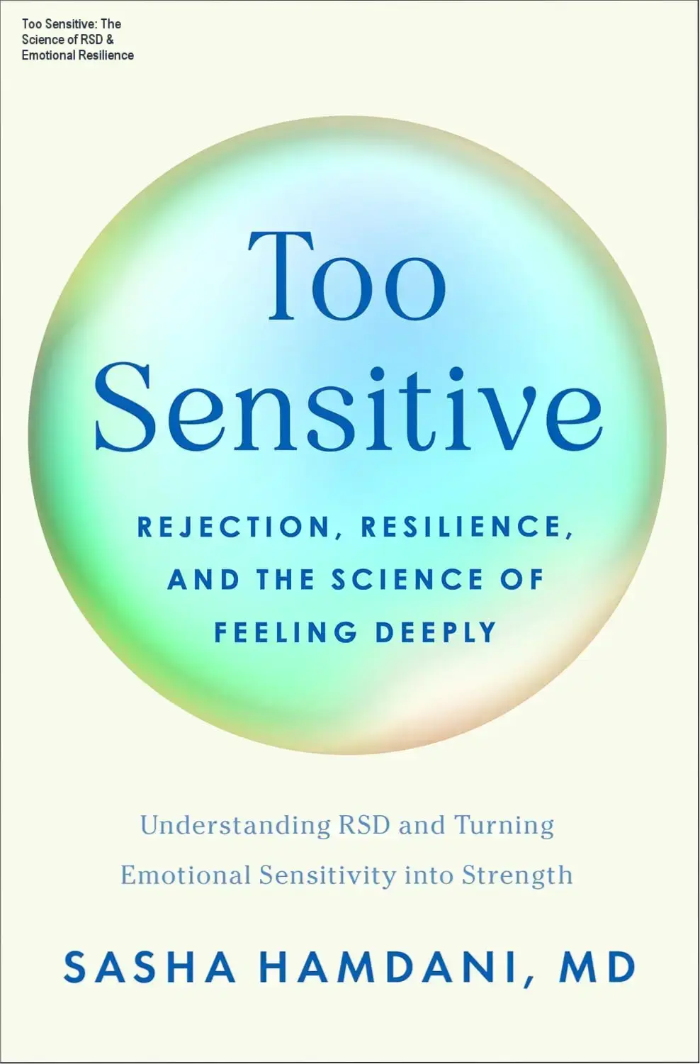 Book cover of Too Sensitive by Dr. Sasha Hamdani showing title and author on hardcover background