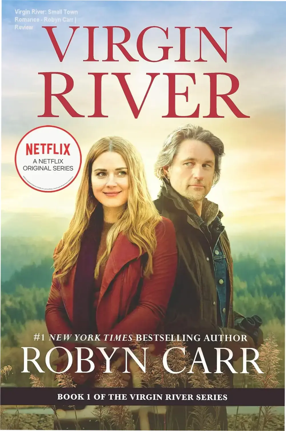 Cover of Virgin River featuring the protagonists against a redwood forest backdrop
