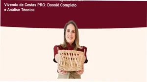 Bastidores e interface do curso Vivendo de Cestas PRO mostrando módulos de montagem e tábuas de frios