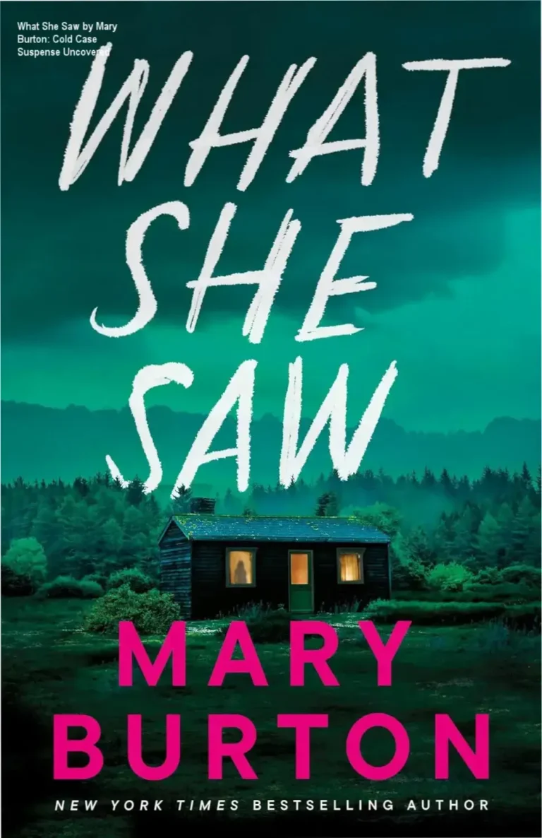 Cover art of What She Saw by Mary Burton showing a dark mountain silhouette and a detective silhouette holding a notebook