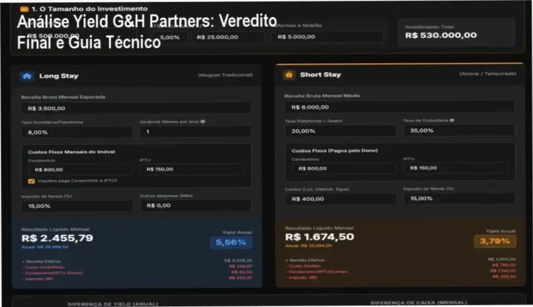 Interface de inteligência de mercado da Assinatura Análise Yield G&H Partners