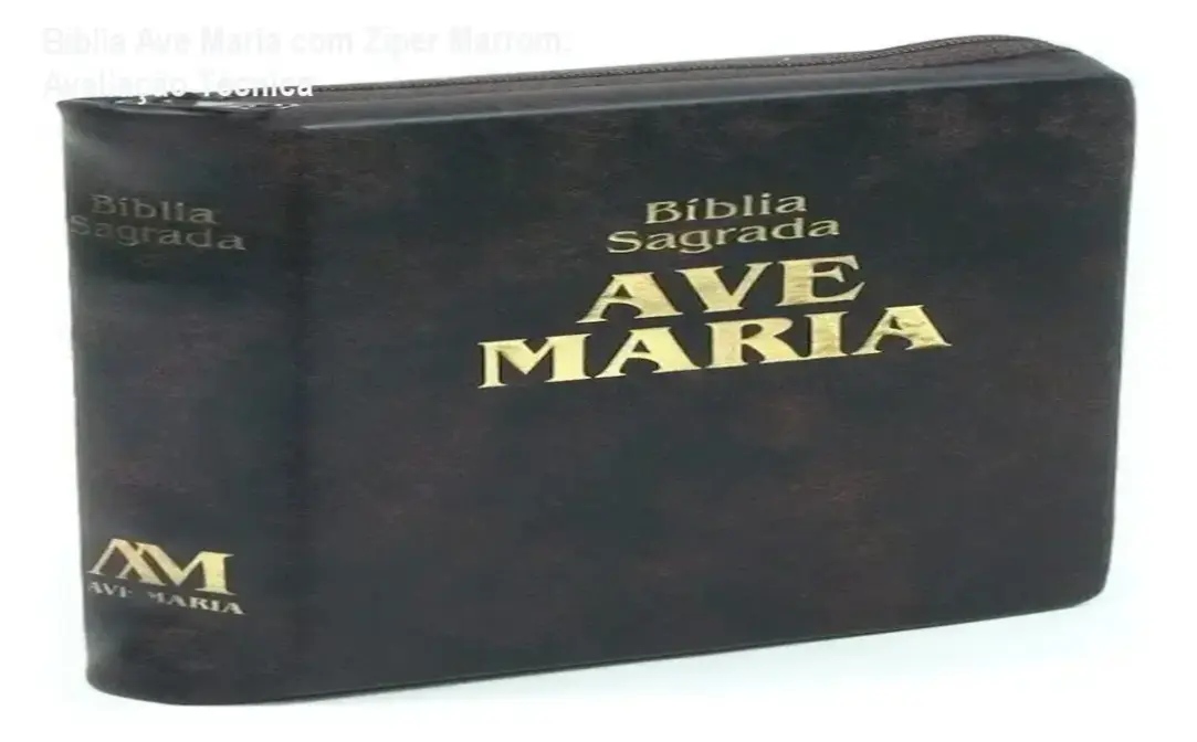 Bíblia Sagrada Ave Maria marrom com fechamento em zíper e índices laterais