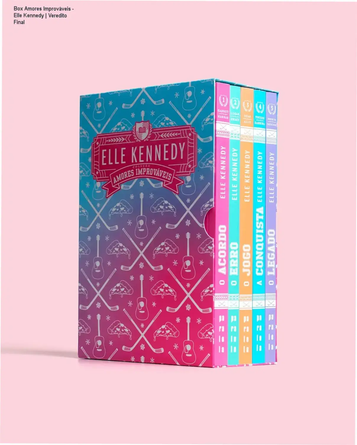Box da série Amores Improváveis de Elle Kennedy com capas novas e acabamento especial