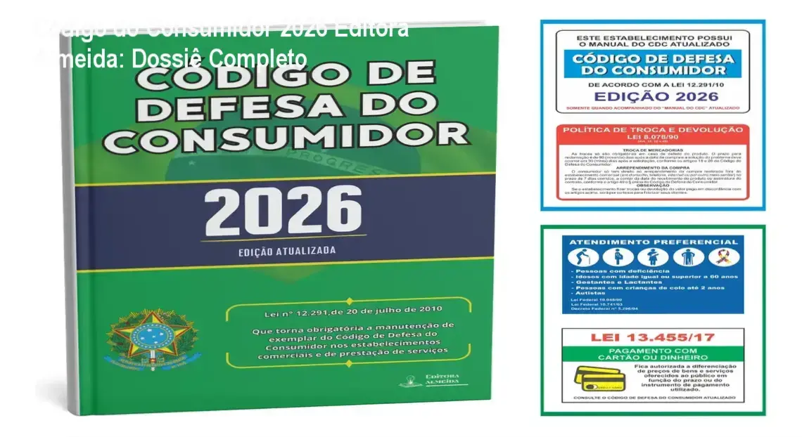 Livro Código de Defesa do Consumidor 2026 com kit de placas adesivas de sinalização obrigatória
