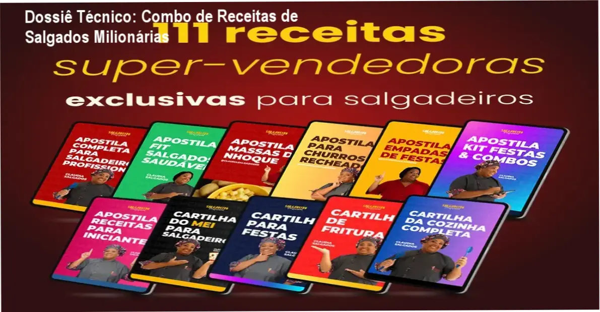 Kit de apostilas do Combo de Receitas de Salgados Milionárias para operação de máquinas modeladoras