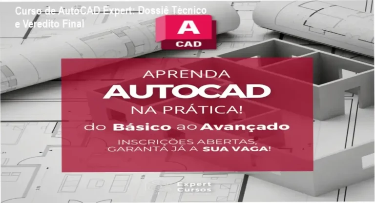 Interface do software AutoCAD com projetos arquitetônicos e certificado do curso expert