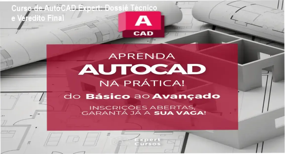 Interface do software AutoCAD com projetos arquitetônicos e certificado do curso expert