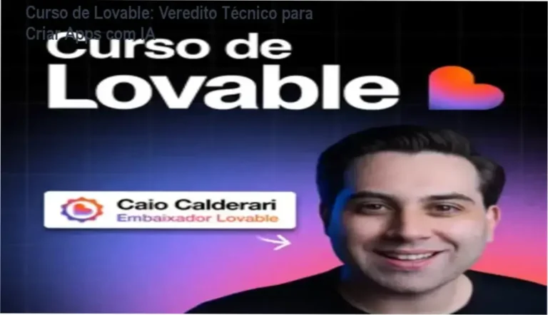 Interface do treinamento Curso de Lovable demonstrando a criação de aplicações web com Inteligência Artificial