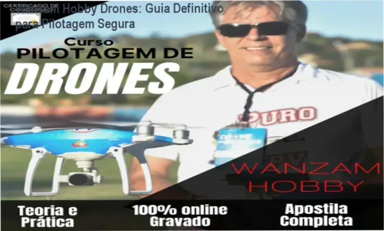 Interface do curso de drones Wanzam Hobby com foco em pilotagem segura e legislação brasileira