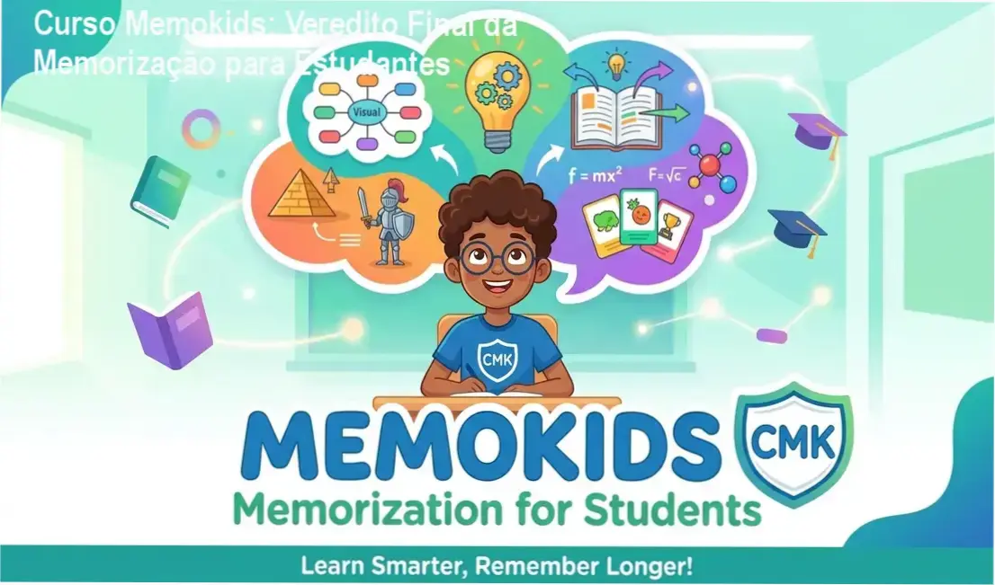 Estudante aplicando técnicas de memorização do Curso Memokids para melhorar notas