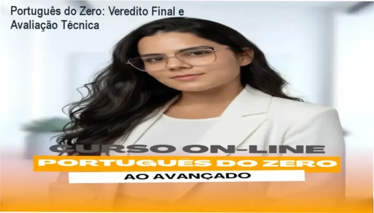 Tela do curso Português do Zero detalhando módulos de gramática e interpretação de texto para concursos