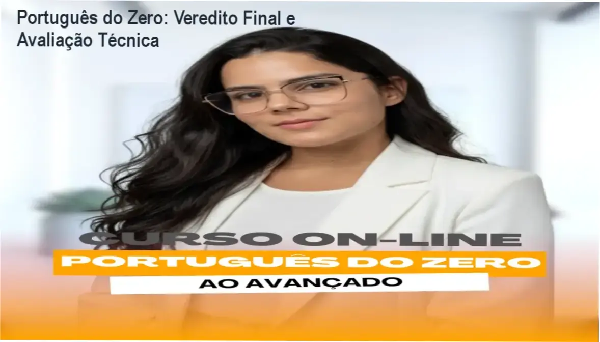 Tela do curso Português do Zero detalhando módulos de gramática e interpretação de texto para concursos