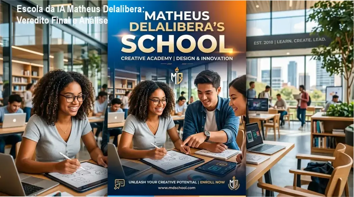 Interface do curso Escola da IA de Matheus Delalibera focado em criação de vídeos com inteligência artificial