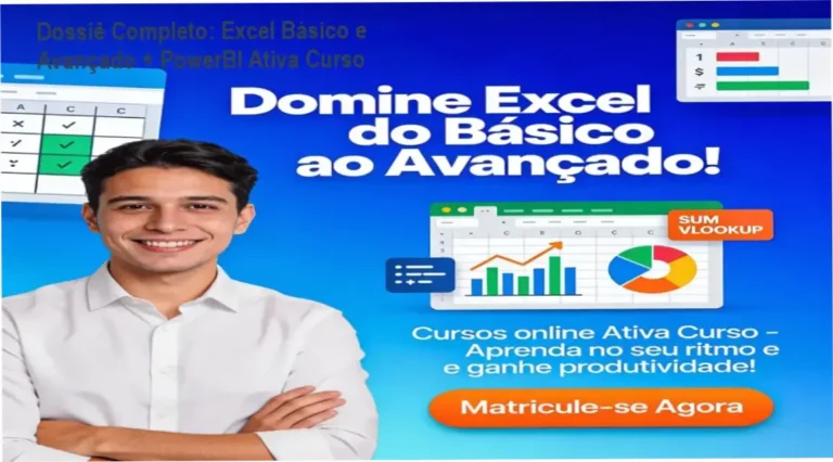Excel Básico & Avançado Ativa Curso: visão interna da plataforma de aulas e materiais