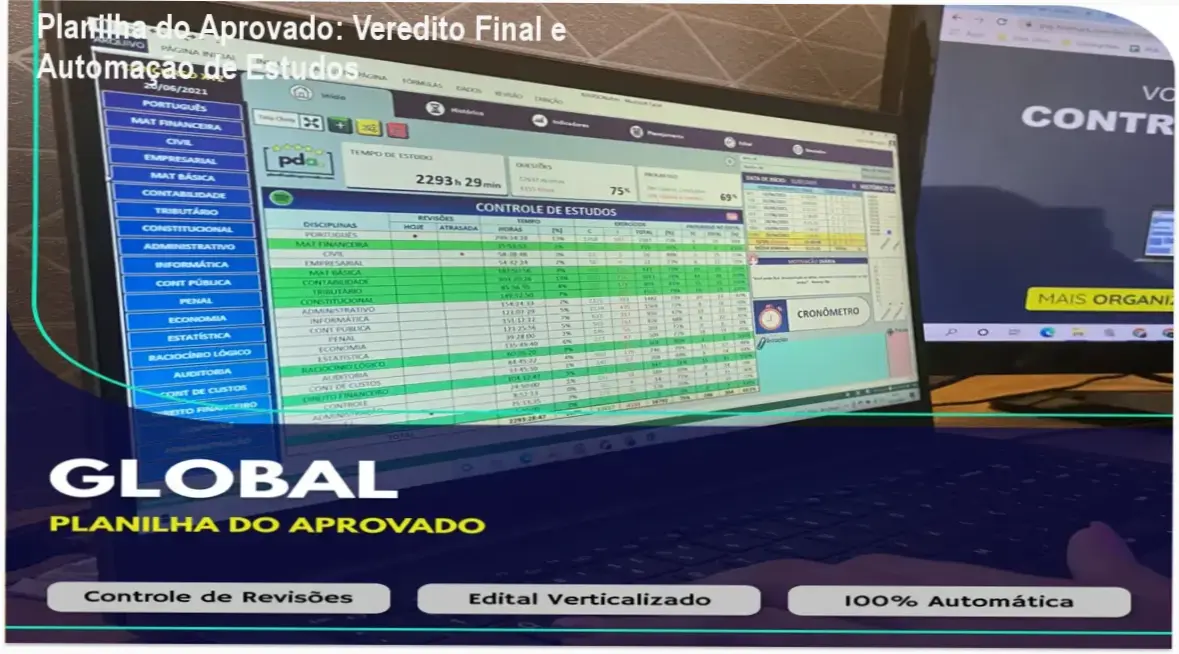 Interface da Global Planilha do Aprovado exibindo dashboard de métricas e ciclos de estudo automatizados