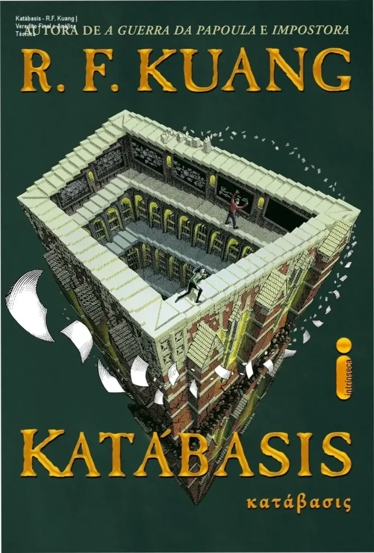 Capa do livro Katábasis de R.F. Kuang com elementos de magia analítica e estética dark academia