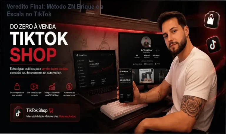 Dashboard e estratégia de vendas orgânicas do Método ZN Brique no TikTok