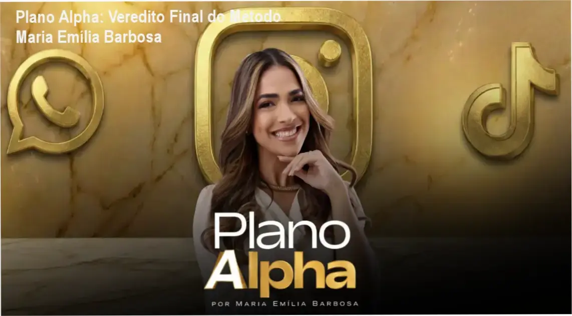 Interface do treinamento Plano Alpha de Maria Emília Barbosa focado em renda extra com IA e redes sociais