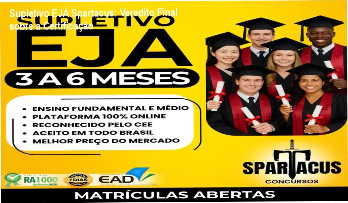 Infográfico detalhando o processo de certificação do Supletivo EJA Spartacus EAD
