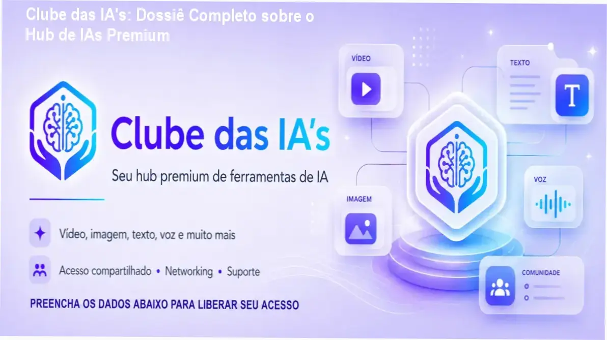 Interface do ecossistema Clube das IA's reunindo ferramentas de IA para vídeo, imagem e texto