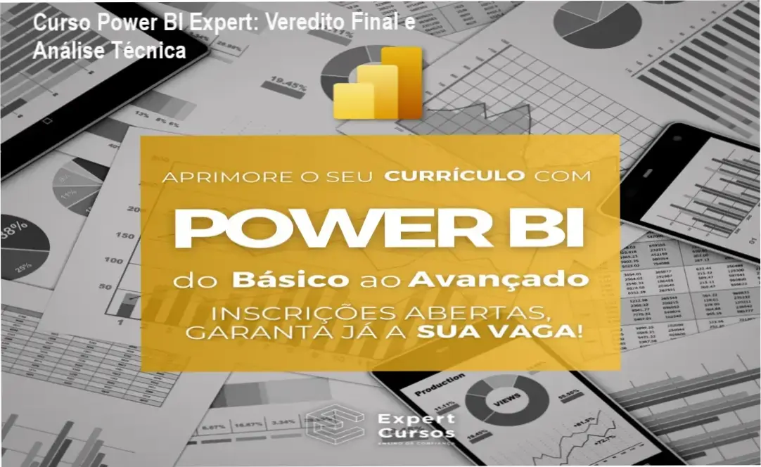Interface do Curso Power BI Expert com exemplos de dashboards profissionais