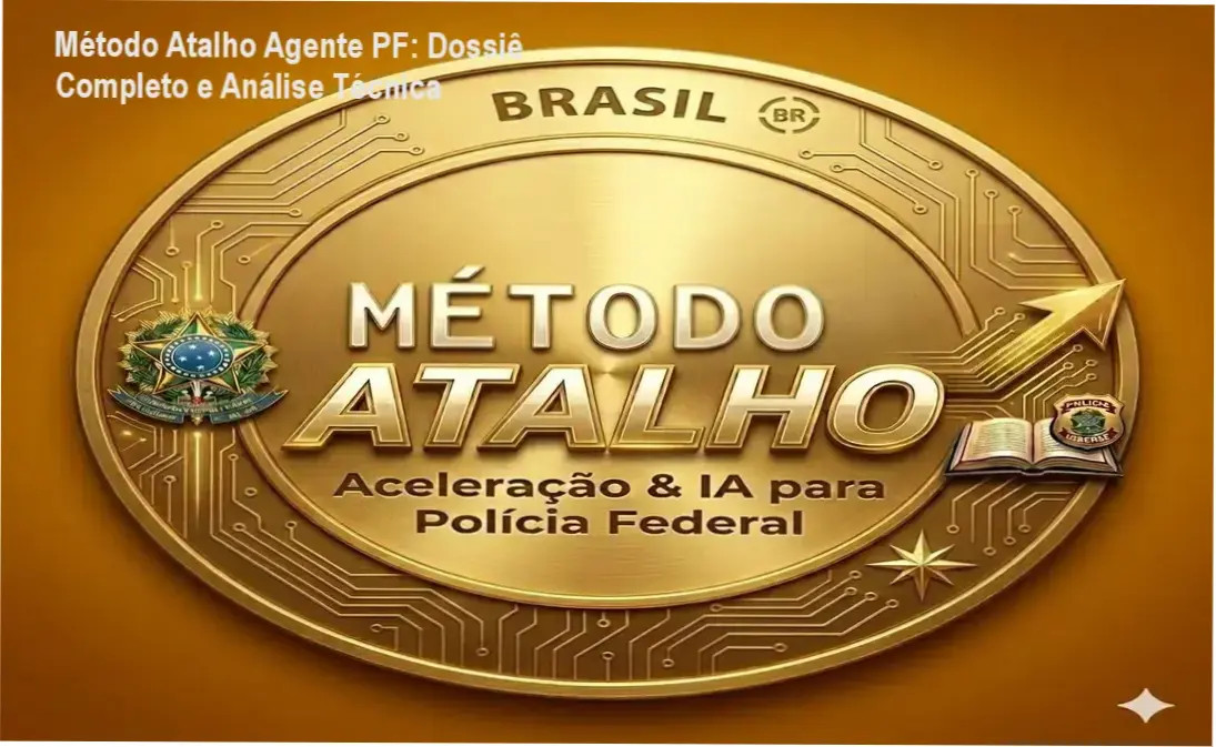 Infográfico detalhando a metodologia de Engenharia Reversa e IA do curso Método Atalho para Agente da Polícia Federal